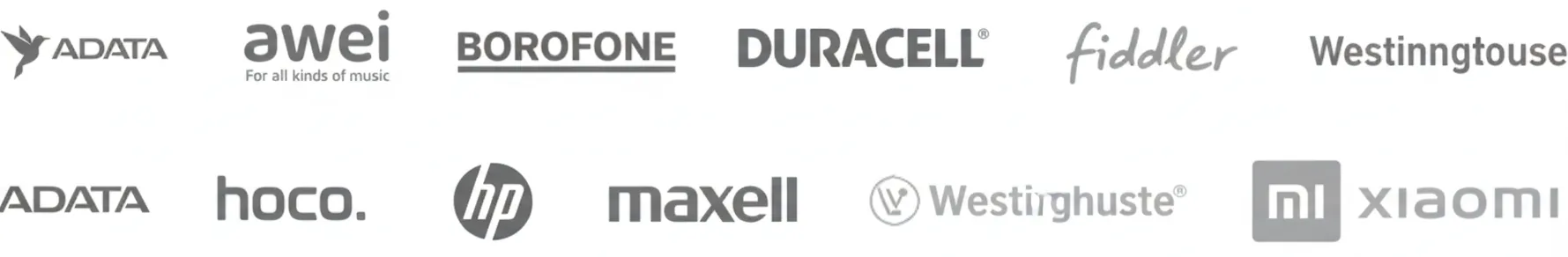 Marcas: Adata, Awei, Borofone, Duracell, Fiddler, Westinghouse, Hoco, HP, Maxell, Xiaomi